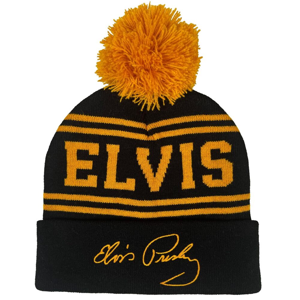 1442 Elvis Logo Stripe Knit Beanie with Cuff Pom Unisex
